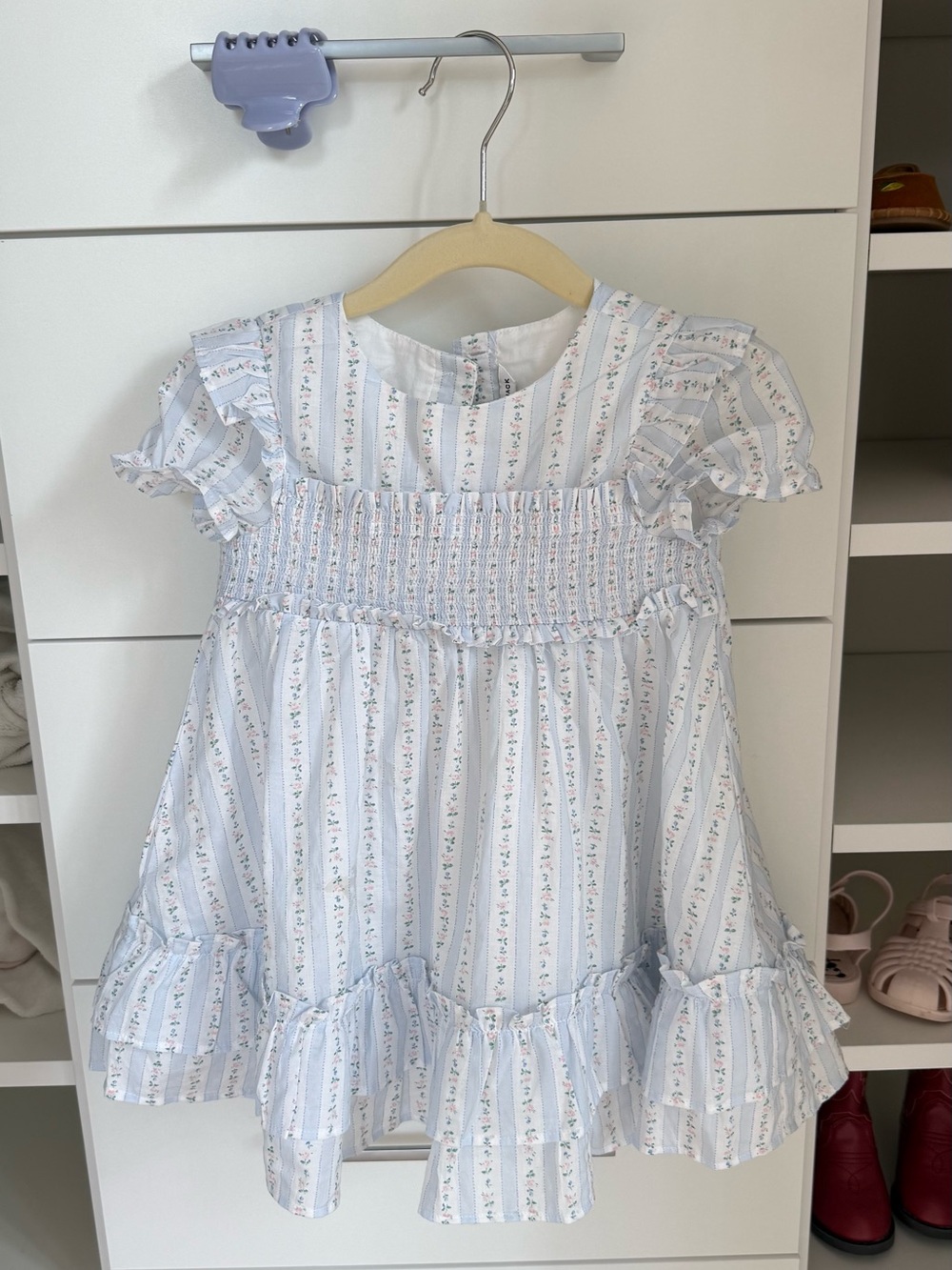 Janie and Jack Light Blue Striped Floral Smocked Dress